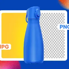 Niebieska butelka na tle JPG i PNG. Proces szparowania zdjęć pozwala na oddzielenie obiektu od tła.