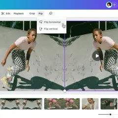 Jak zrobić odbicie lustrzane zdjęcia w telefonie? W Canvie wybierz "Flip", a następnie "Flip horizontal", by uzyskać efekt lustrzanego odbicia.