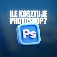 Ile kosztuje Photoshop? Ikona programu Ps na niebieskim tle. Zastanawiasz się nad ceną na zawsze?