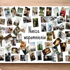 Fotokolaż "Nasze wspomnienia" z licznymi zdjęciami par, rodzin i przyjaciół, uchwyconymi w różnych momentach życia.
