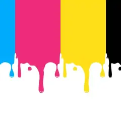 Kolory CMYK: cyjan, magenta, żółty i czarny spływają jak farba. Idealne do druku.