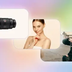 Obiektyw aparatu, modelka i fotografka. Fotografia produktowa ustawienia aparatu.