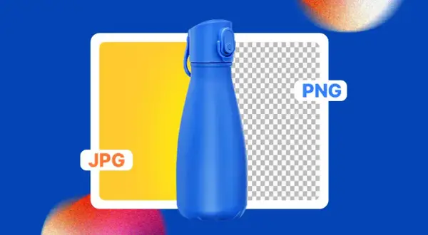 Niebieska butelka na tle JPG i PNG. Proces szparowania zdjęć pozwala na oddzielenie obiektu od tła.