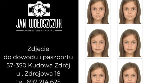 Sześć identycznych zdjęć dziewczynki, idealnych jako rozdzielczość zdjęcia do dowodu. Jan Wołoszczuk, Kudowa Zdrój.