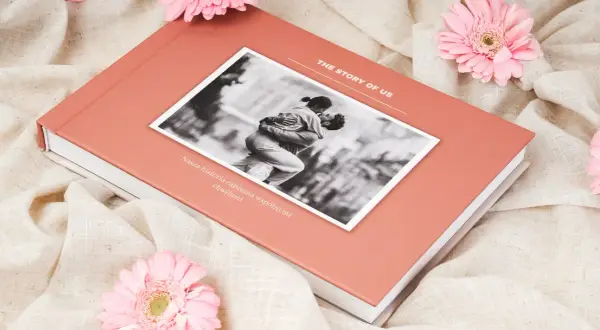 Odbitka z czarno-białym zdjęciem pary obejmującej się na okładce albumu "The Story of Us".