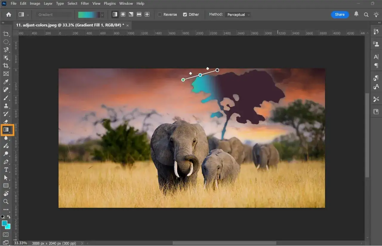 Edytor gradientów Photoshop interfejs