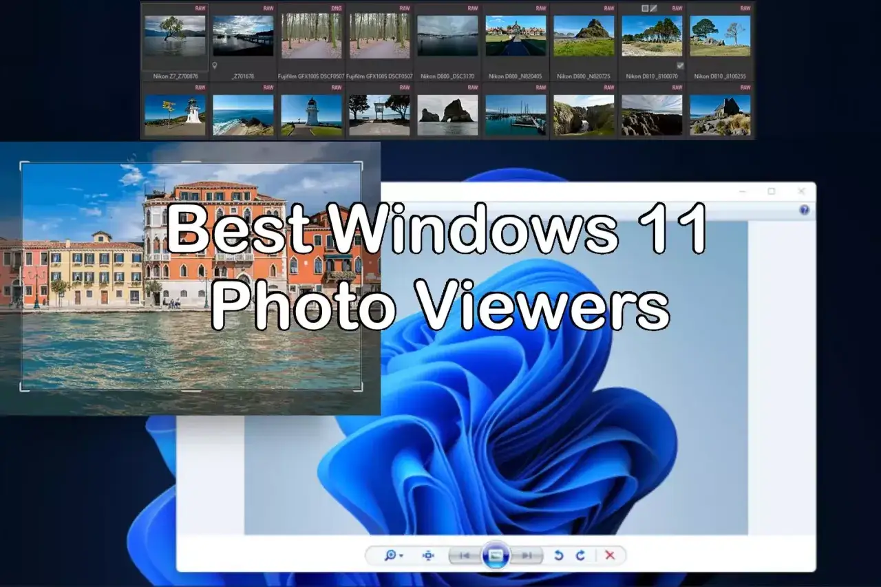 Najlepszy program do oglądania zdjęć na Windows 11. Widok galerii zdjęć i okno podglądu z Wenecją.