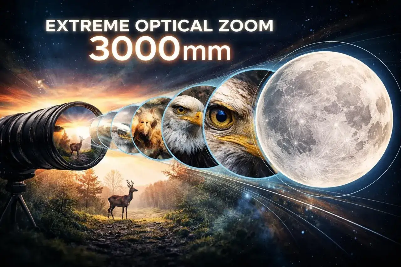 Nikon Coolpix P1000 z ekstremalnym zoomem 3000mm pokazuje jelenia, lwa, orła i księżyc.
