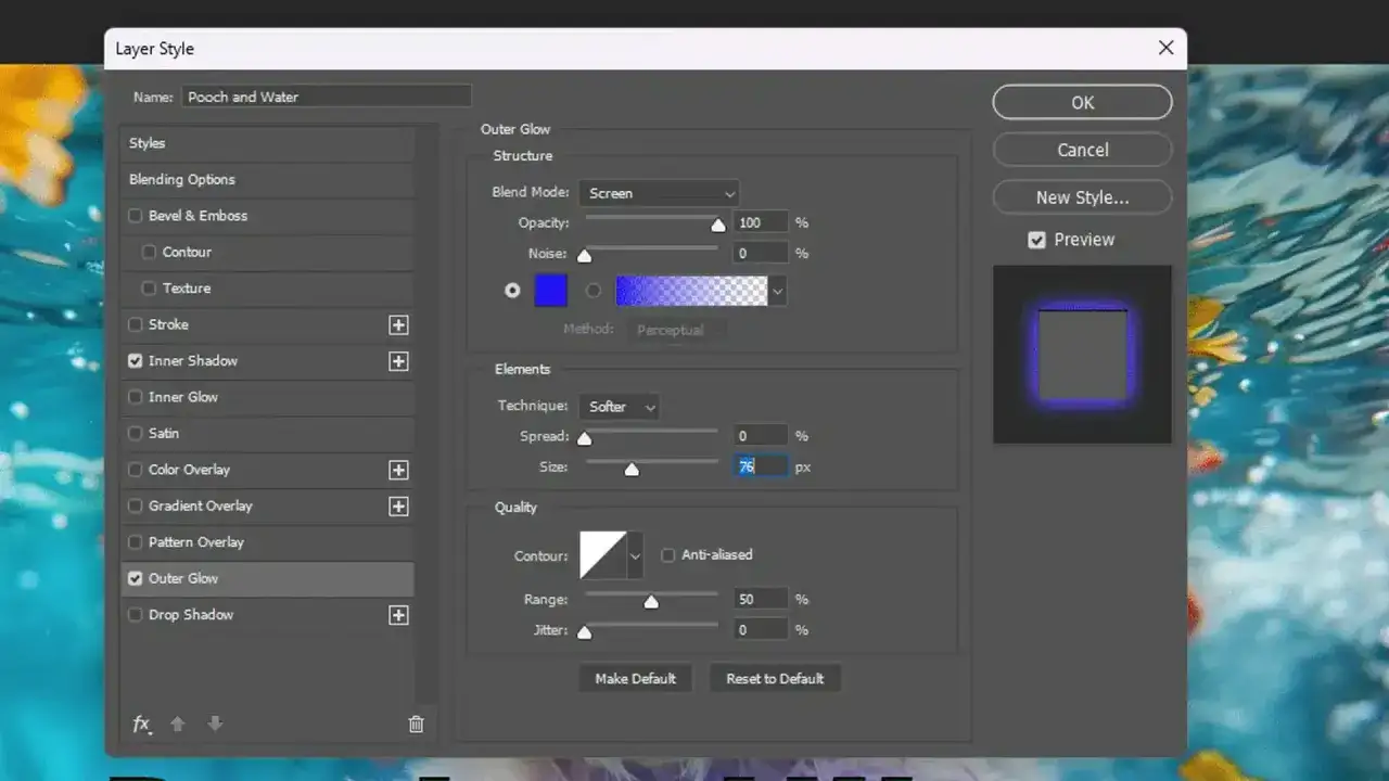 Photoshop Drop Shadow effect interface