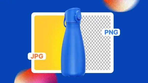 Niebieska butelka na tle JPG i PNG. Proces szparowania zdjęć pozwala na oddzielenie obiektu od tła.