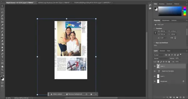 Jak zmienić rozmiar zdjęcia w programie graficznym: widok warstw, panel transformacji z polami W i H do wprowadzania nowych wymiarów.